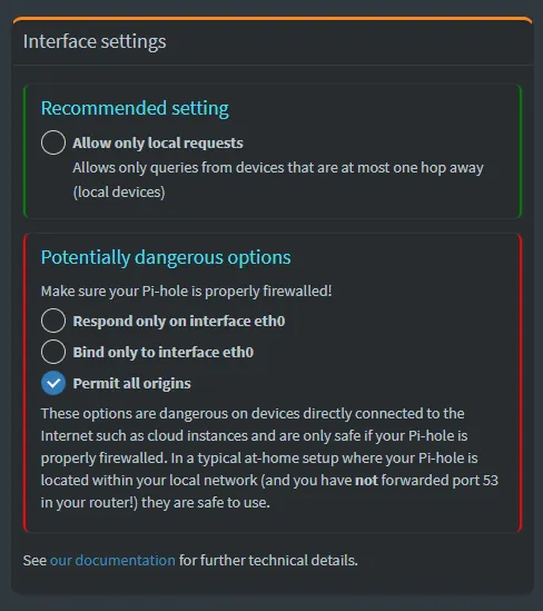 Interface settings