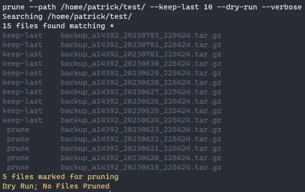 prune example output