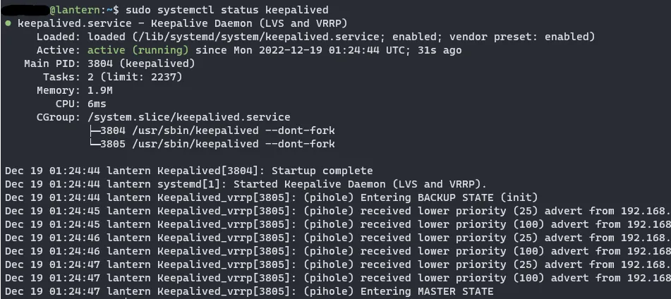 systemctl status keepalived